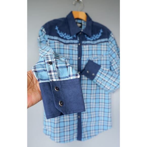 El General Men Embroidered Plaid Western Pearl Snap Button Shirt M Cowboy Rodeo - Picture 8 of 16